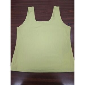 Tahari Womens Tank Top Lime Green Ribbed Wide Strap Square Neck Stretch XL NWT